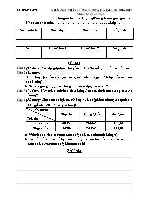 Đề khảo sát chất lượng học kì I Địa lí lớp 8 - Năm học 2016-2017